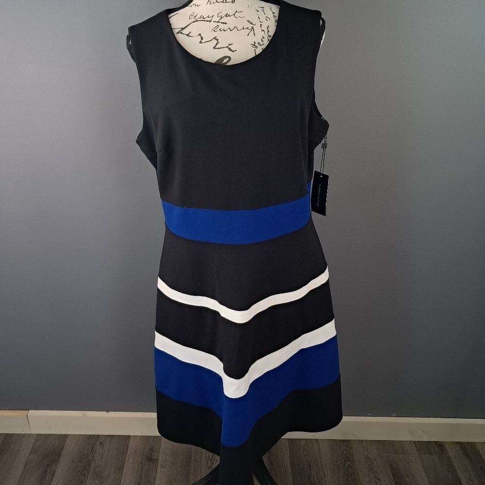 Tommy Hilfiger Womens Black/Blue/White Sleeveless Dress Size 14